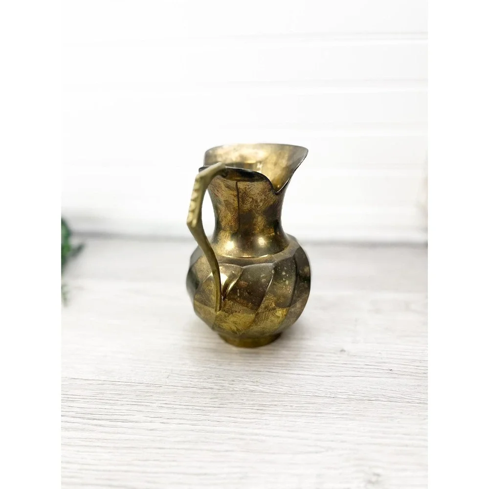 Solid Brass Pitcher‎ Vase with Handle - Scalloped Edge